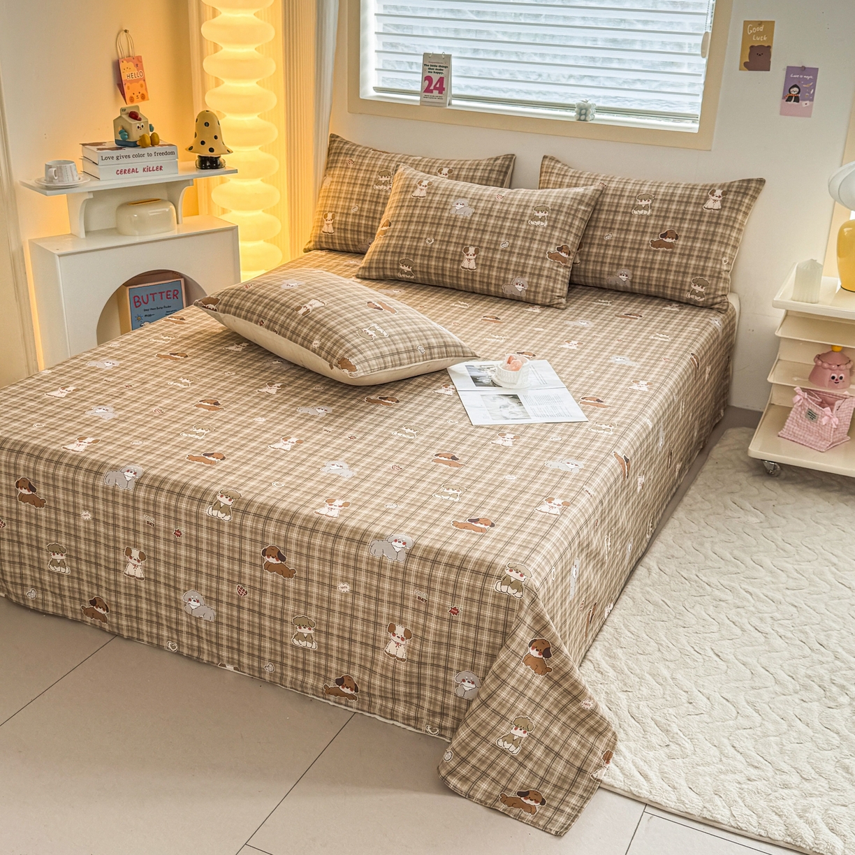 91家纺网 家纺一手货源 找家纺 小蓝孩家纺 2026新款12868全棉印花单床单(联系商家可打折，尺寸可定制) 哈哈狗