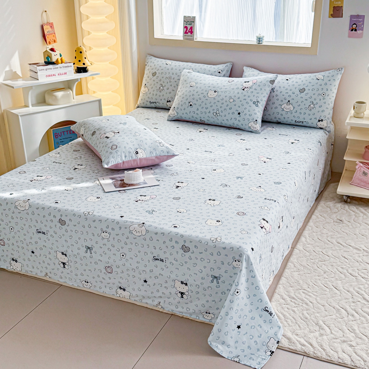 91家纺网 家纺一手货源 找家纺 小蓝孩家纺 2026新款12868全棉印花单床单(联系商家可打折，尺寸可定制) 豹纹猫咪