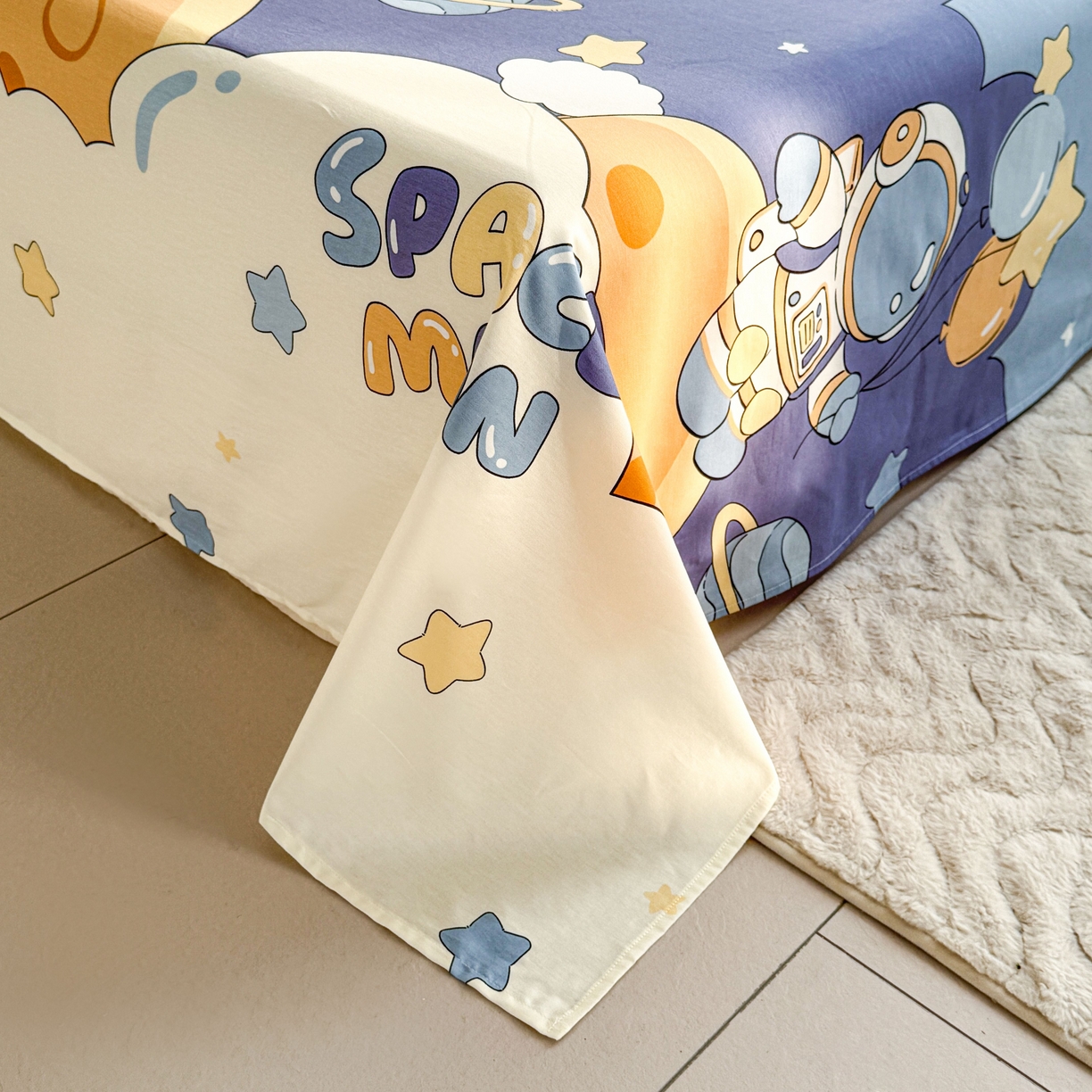 91家纺网 家纺一手货源 找家纺 小蓝孩家纺 2026新款12868全棉印花单床单(联系商家可打折，尺寸可定制) 太空梦乐园