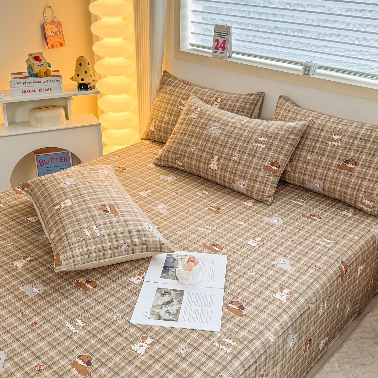 91家纺网 家纺一手货源 找家纺 小蓝孩家纺 2026新款12868全棉印花单床单(联系商家可打折，尺寸可定制) 哈哈狗