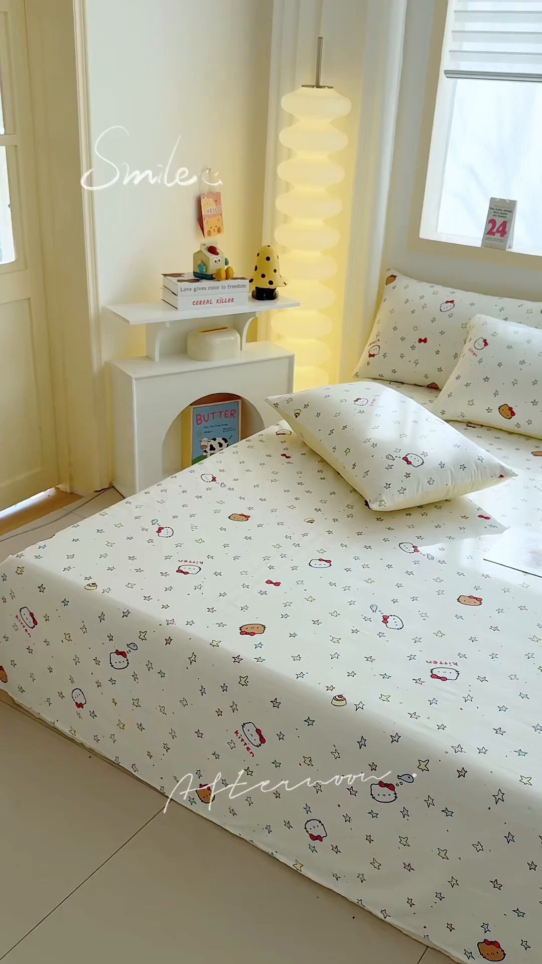 91家纺网 家纺一手货源 找家纺 小蓝孩家纺 2026新款12868全棉印花单床单(联系商家可打折，尺寸可定制) 星星凯蒂猫