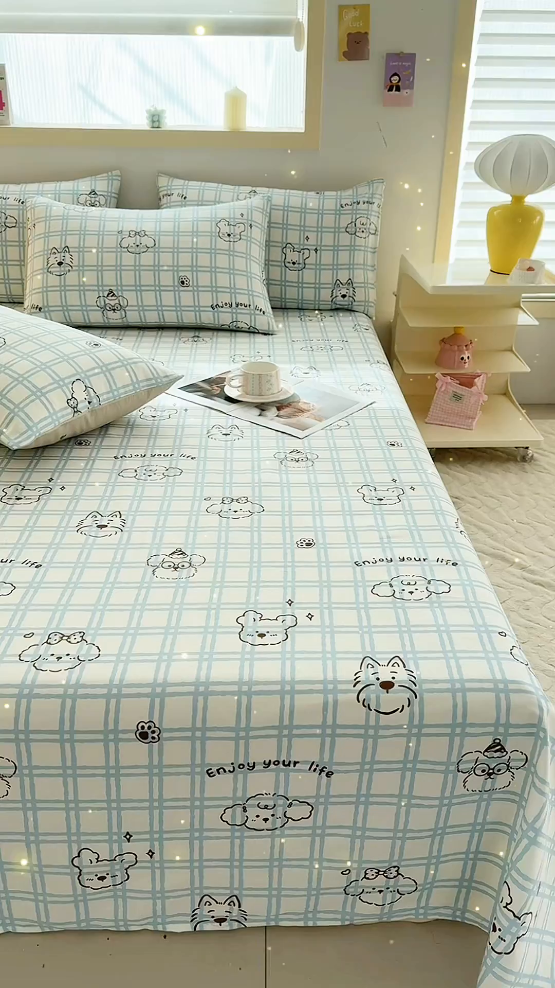 91家纺网 家纺一手货源 找家纺 小蓝孩家纺 2026新款12868全棉印花单床单(联系商家可打折，尺寸可定制) 忧郁棕熊