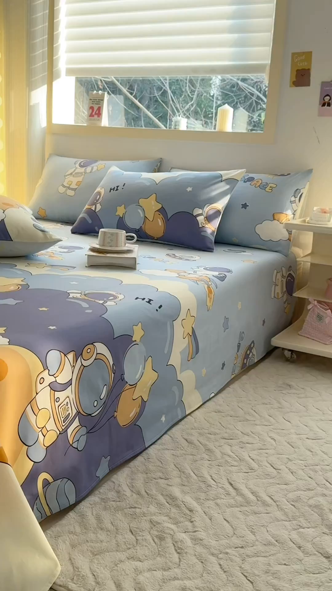 91家纺网 家纺一手货源 找家纺 小蓝孩家纺 2026新款12868全棉印花单床单(联系商家可打折，尺寸可定制) 太空梦乐园