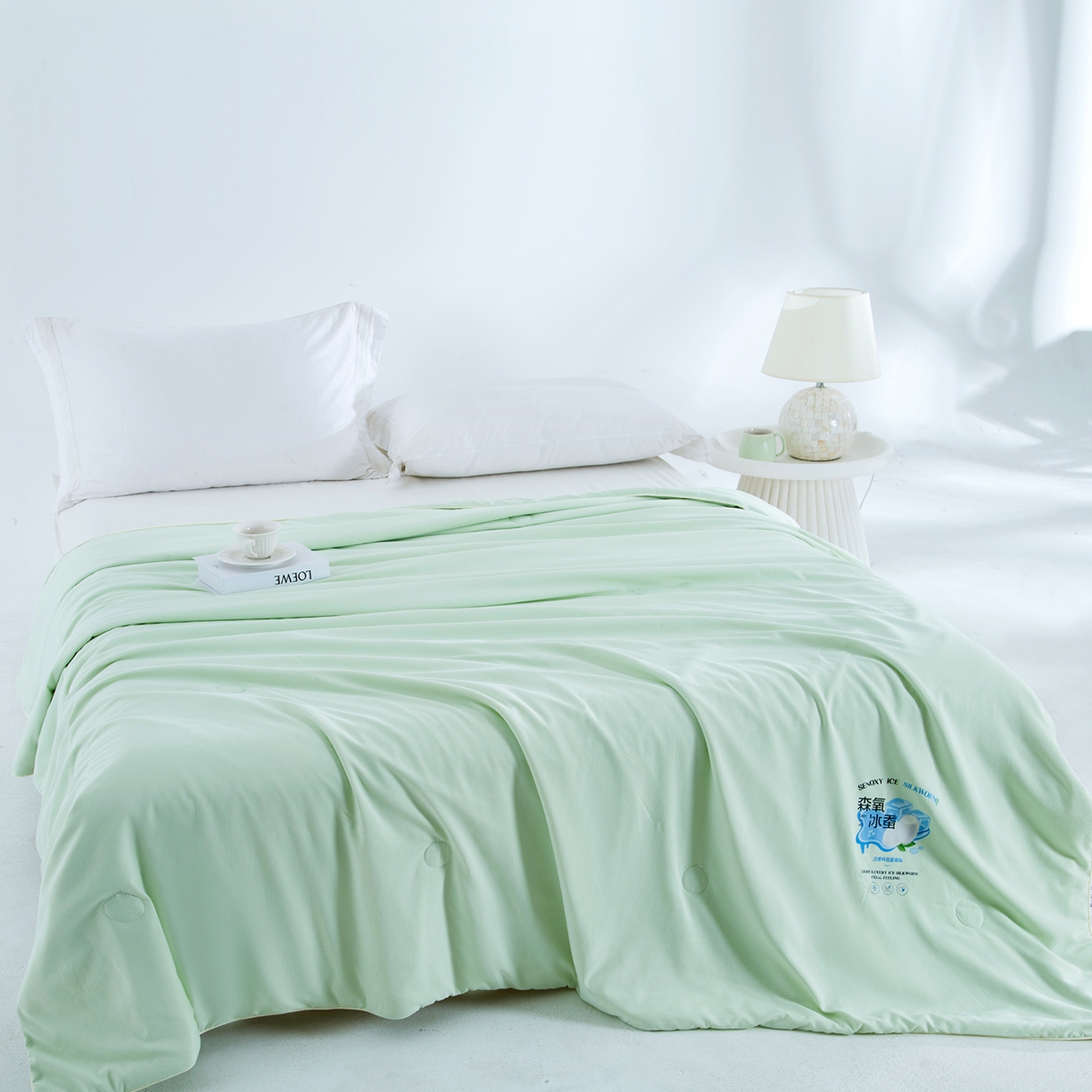 91家纺网 家纺一手货源 找家纺 禹祥家纺 2026新款冰氧桑蚕丝空调被夏凉被学生被蚕蛹蛋白被外贸跨境被子被芯直播爆款 青禾绿