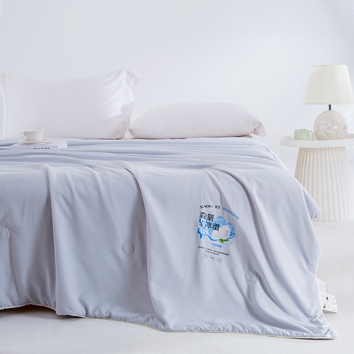 91家纺网 家纺一手货源 找家纺 禹祥家纺 2026新款冰氧桑蚕丝空调被夏凉被学生被蚕蛹蛋白被外贸跨境被子被芯直播爆款 云慕灰