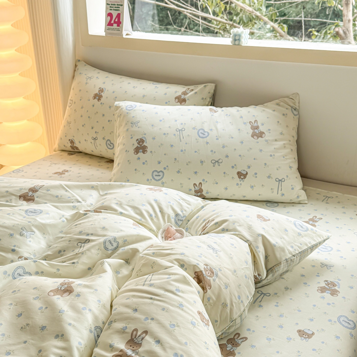91家纺网 家纺一手货源 找家纺 小蓝孩家纺 2026新款12868全棉纯棉印花四件套（联系商家可打折，尺寸可定制） 告白兔