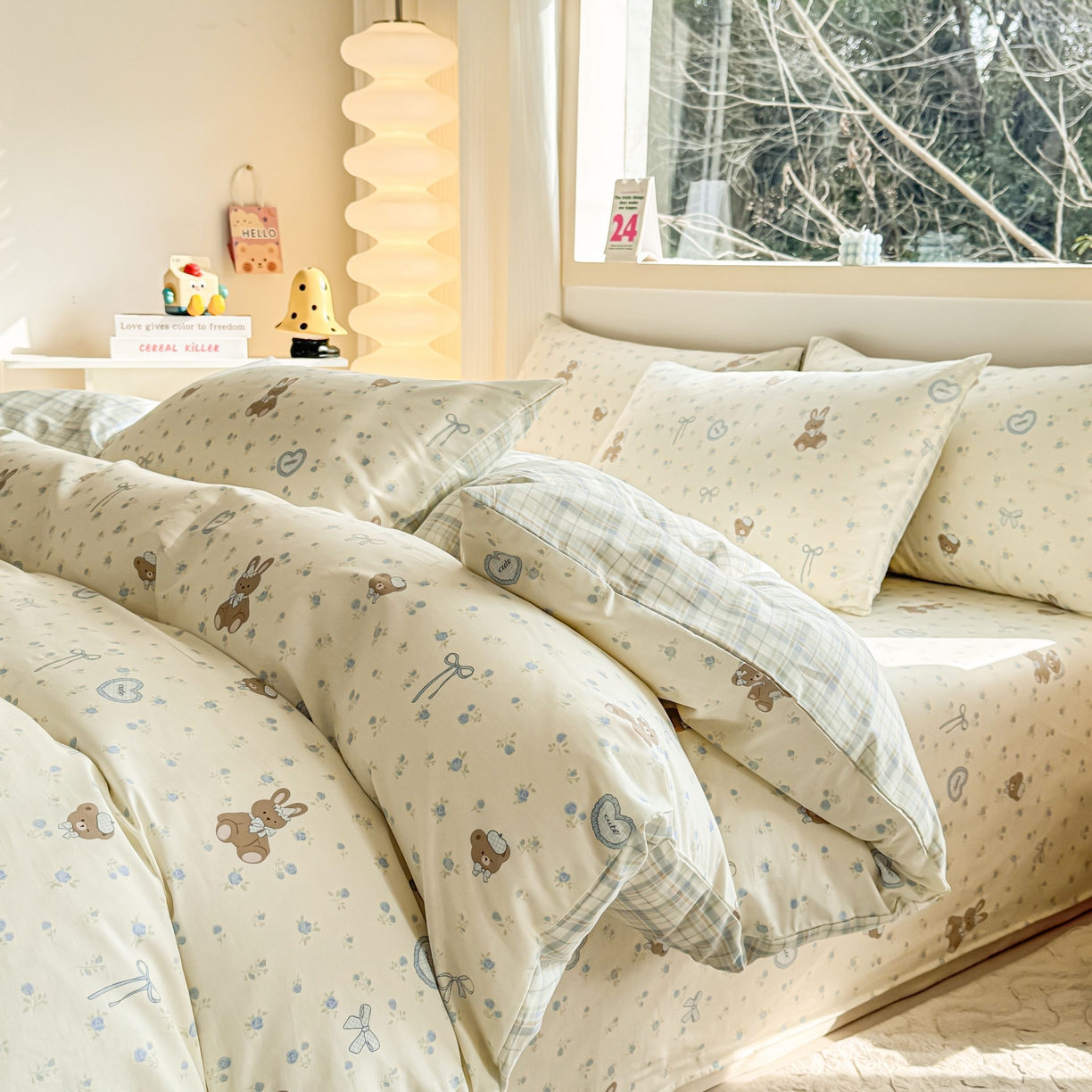 91家纺网 家纺一手货源 找家纺 小蓝孩家纺 2026新款12868全棉纯棉印花四件套（联系商家可打折，尺寸可定制） 告白兔