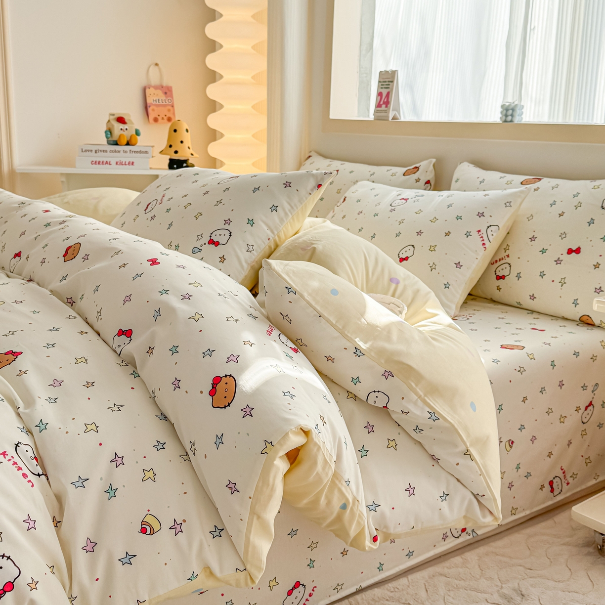 91家纺网 家纺一手货源 找家纺 小蓝孩家纺 2026新款12868全棉纯棉印花四件套（联系商家可打折，尺寸可定制） 星星凯蒂猫