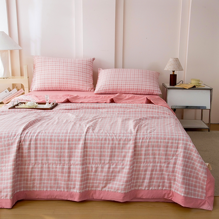 91家纺网 家纺一手货源 找家纺 禹祥家纺 2026新款水洗棉A类100%新疆棉花填充夏被可机洗空调被夏凉被学生被被子被芯 爱莎-粉