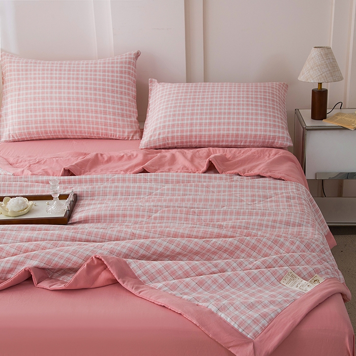 91家纺网 家纺一手货源 找家纺 禹祥家纺 2026新款水洗棉A类100%新疆棉花填充夏被可机洗空调被夏凉被学生被被子被芯 爱莎-粉