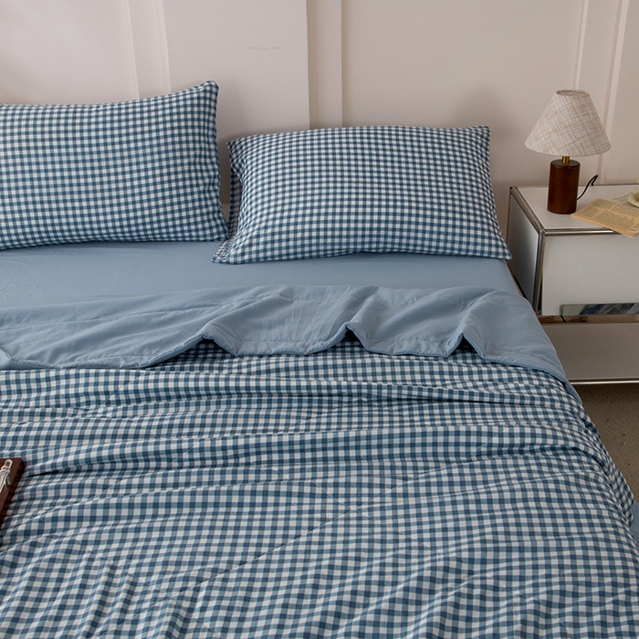 91家纺网 家纺一手货源 找家纺 禹祥家纺 2026新款水洗棉A类100%新疆棉花填充夏被可机洗空调被夏凉被学生被被子被芯 水兰小格