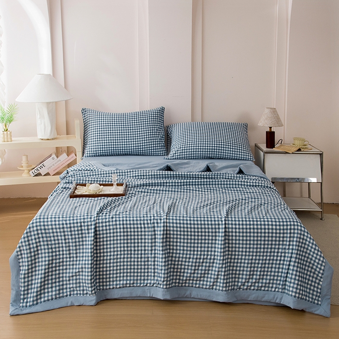 91家纺网 家纺一手货源 找家纺 禹祥家纺 2026新款水洗棉A类100%新疆棉花填充夏被可机洗空调被夏凉被学生被被子被芯 水兰小格