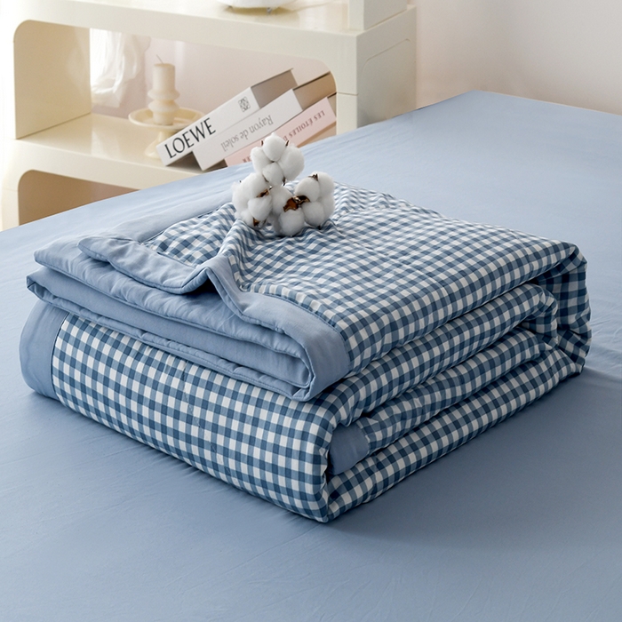 91家纺网 家纺一手货源 找家纺 禹祥家纺 2026新款水洗棉A类100%新疆棉花填充夏被可机洗空调被夏凉被学生被被子被芯 水兰小格