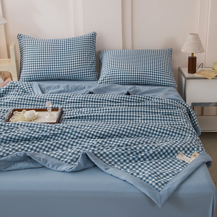 91家纺网 家纺一手货源 找家纺 禹祥家纺 2026新款水洗棉A类100%新疆棉花填充夏被可机洗空调被夏凉被学生被被子被芯 水兰小格