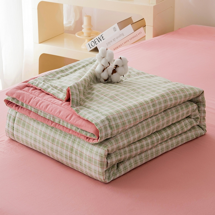 91家纺网 家纺一手货源 找家纺 禹祥家纺 2026新款水洗棉A类100%新疆棉花填充夏被可机洗空调被夏凉被学生被被子被芯 爱莎-绿