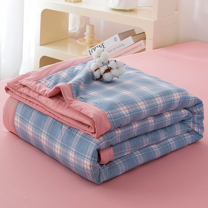 91家纺网 家纺一手货源 找家纺 禹祥家纺 2026新款水洗棉A类100%新疆棉花填充夏被可机洗空调被夏凉被学生被被子被芯 里约-蓝