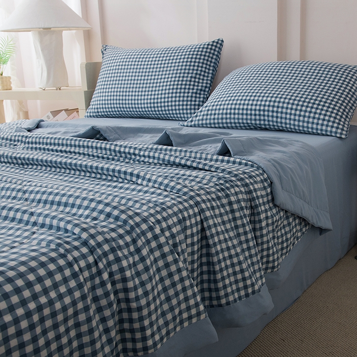 91家纺网 家纺一手货源 找家纺 禹祥家纺 2026新款水洗棉A类100%新疆棉花填充夏被可机洗空调被夏凉被学生被被子被芯 水兰小格