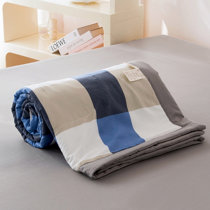 91家纺网 家纺一手货源 找家纺 禹祥家纺 2026新款水洗棉A类100%新疆棉花填充夏被可机洗空调被夏凉被学生被被子被芯 烟灰大格