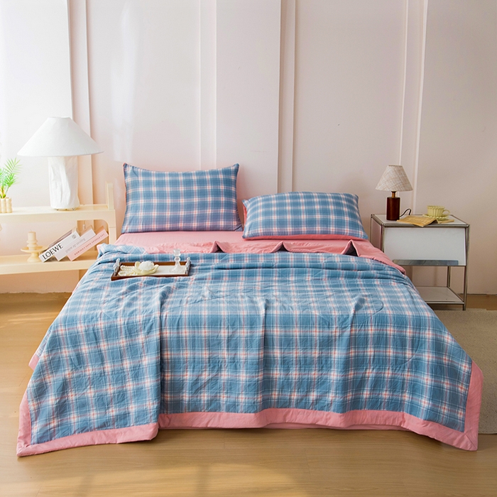 91家纺网 家纺一手货源 找家纺 禹祥家纺 2026新款水洗棉A类100%新疆棉花填充夏被可机洗空调被夏凉被学生被被子被芯 里约-蓝