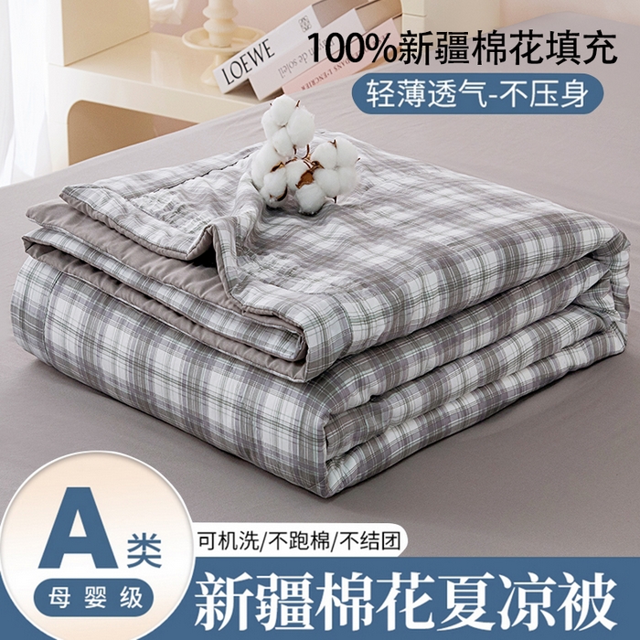 禹祥家纺 2026新款水洗棉A类100%新疆棉花填充夏被可机洗空调被夏凉被学生被被子被芯 艾琳-灰