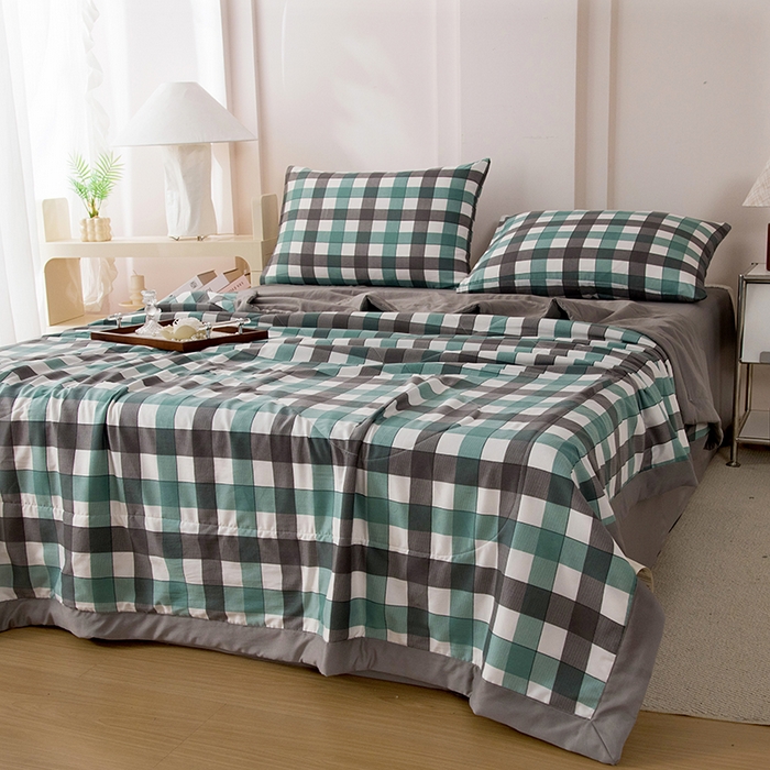 91家纺网 家纺一手货源 找家纺 禹祥家纺 2026新款水洗棉A类100%新疆棉花填充夏被可机洗空调被夏凉被学生被被子被芯 日和-绿