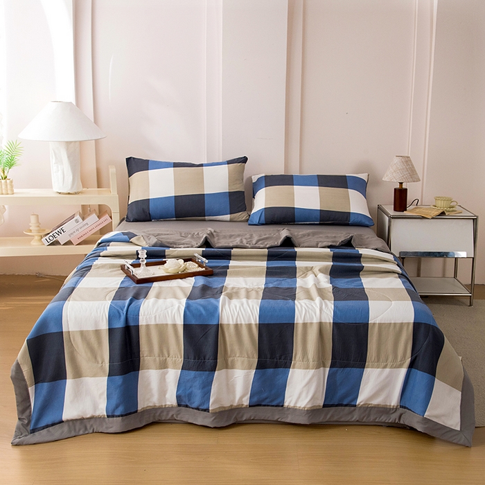 91家纺网 家纺一手货源 找家纺 禹祥家纺 2026新款水洗棉A类100%新疆棉花填充夏被可机洗空调被夏凉被学生被被子被芯 烟灰大格