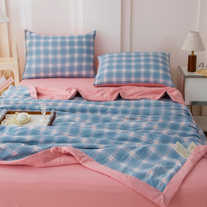 91家纺网 家纺一手货源 找家纺 禹祥家纺 2026新款水洗棉A类100%新疆棉花填充夏被可机洗空调被夏凉被学生被被子被芯 里约-蓝