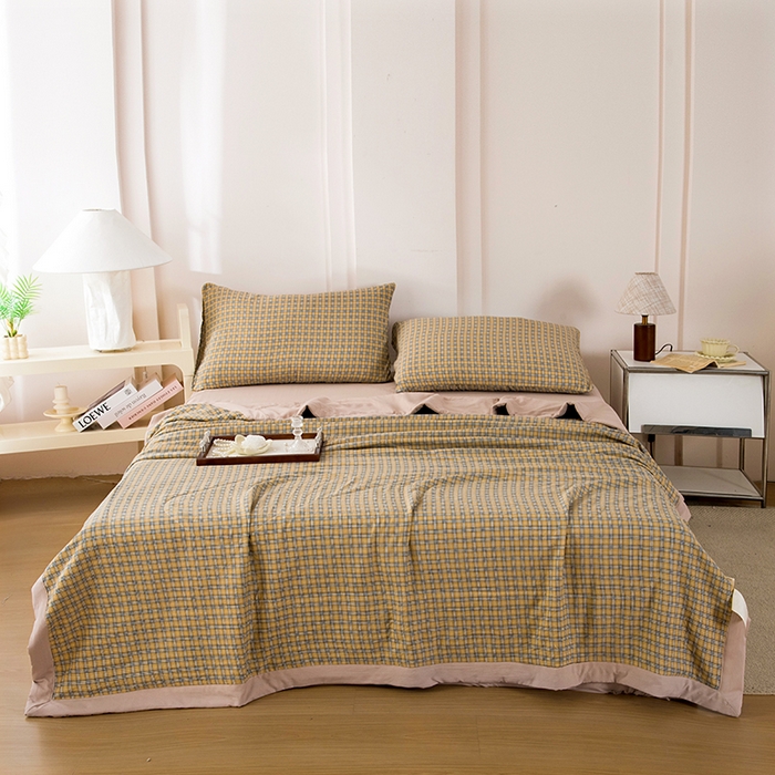 91家纺网 家纺一手货源 找家纺 禹祥家纺 2026新款水洗棉A类100%新疆棉花填充夏被可机洗空调被夏凉被学生被被子被芯 春野-咖