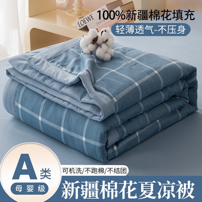 禹祥家纺 2026新款水洗棉A类100%新疆棉花填充夏被可机洗空调被夏凉被学生被被子被芯 布丁大格