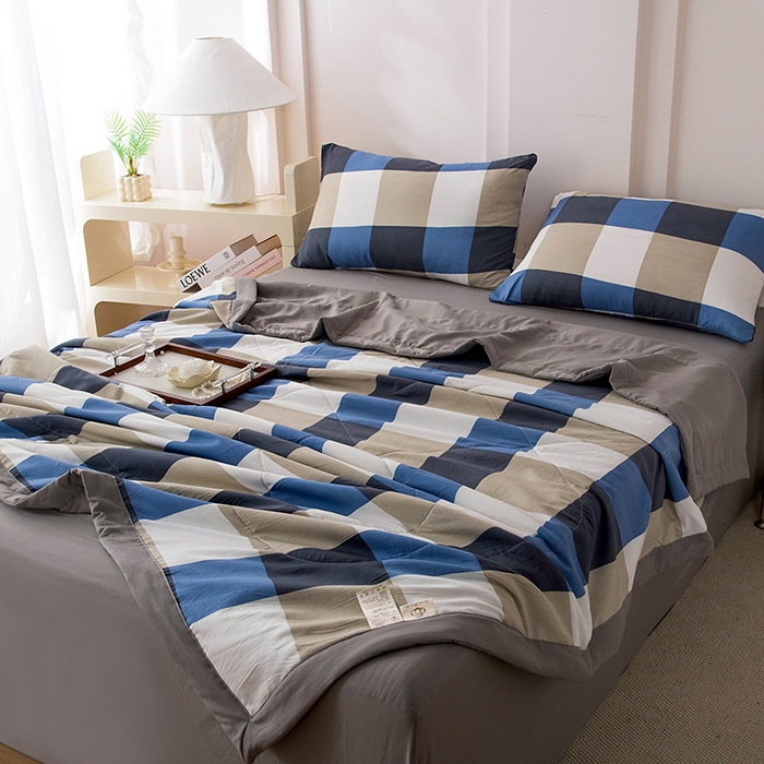 91家纺网 家纺一手货源 找家纺 禹祥家纺 2026新款水洗棉A类100%新疆棉花填充夏被可机洗空调被夏凉被学生被被子被芯 烟灰大格