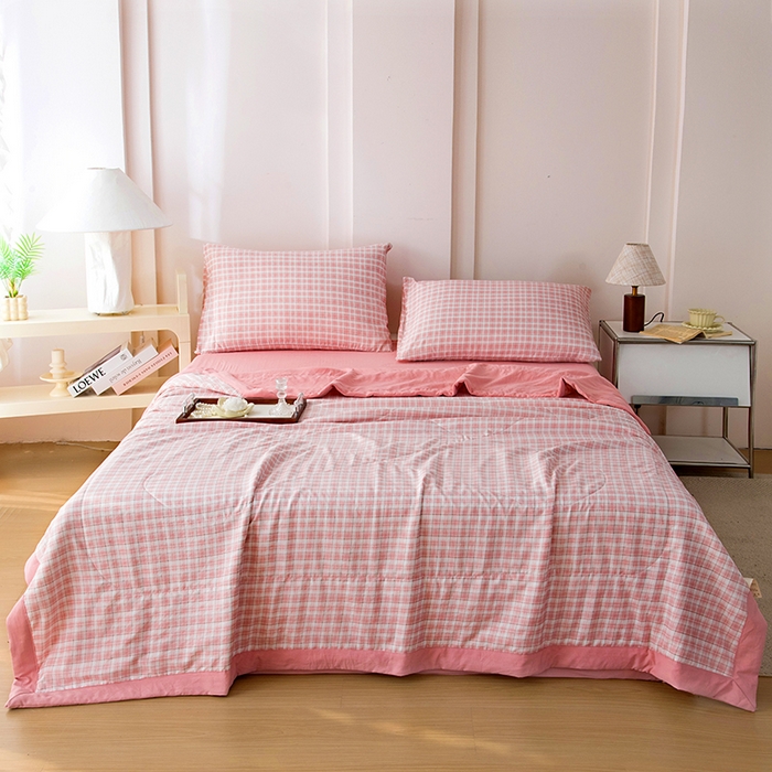 91家纺网 家纺一手货源 找家纺 禹祥家纺 2026新款水洗棉A类100%新疆棉花填充夏被可机洗空调被夏凉被学生被被子被芯 爱莎-粉