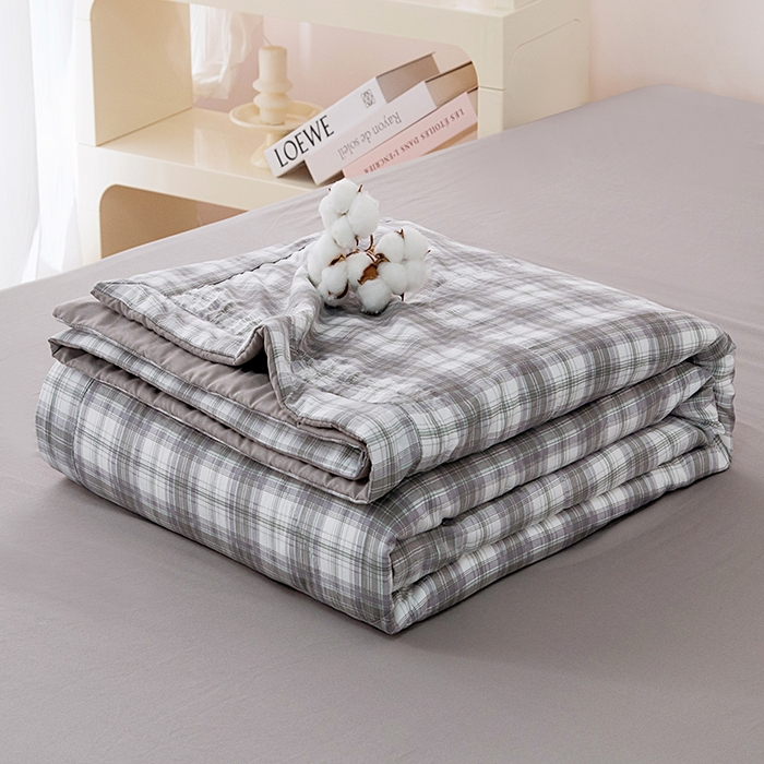 91家纺网 家纺一手货源 找家纺 禹祥家纺 2026新款水洗棉A类100%新疆棉花填充夏被可机洗空调被夏凉被学生被被子被芯 艾琳-灰