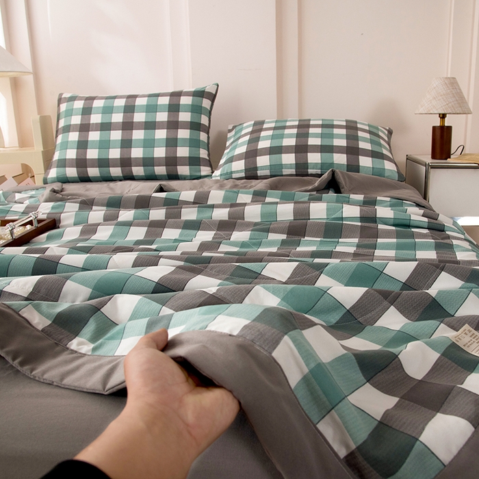 91家纺网 家纺一手货源 找家纺 禹祥家纺 2026新款水洗棉A类100%新疆棉花填充夏被可机洗空调被夏凉被学生被被子被芯 日和-绿