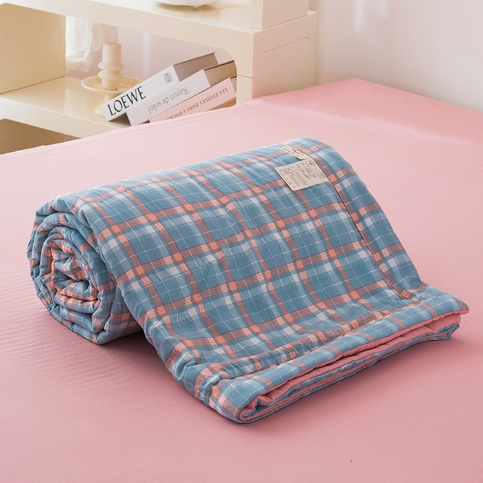 91家纺网 家纺一手货源 找家纺 禹祥家纺 2026新款水洗棉A类100%新疆棉花填充夏被可机洗空调被夏凉被学生被被子被芯 洛卡-蓝