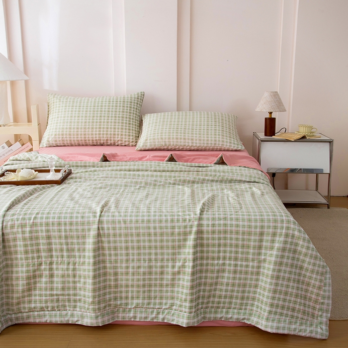 91家纺网 家纺一手货源 找家纺 禹祥家纺 2026新款水洗棉A类100%新疆棉花填充夏被可机洗空调被夏凉被学生被被子被芯 爱莎-绿