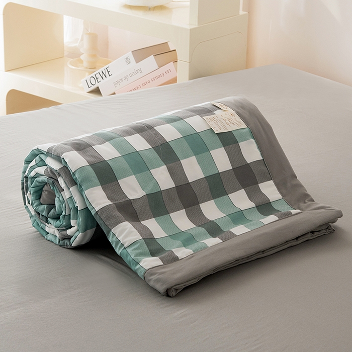 91家纺网 家纺一手货源 找家纺 禹祥家纺 2026新款水洗棉A类100%新疆棉花填充夏被可机洗空调被夏凉被学生被被子被芯 日和-绿