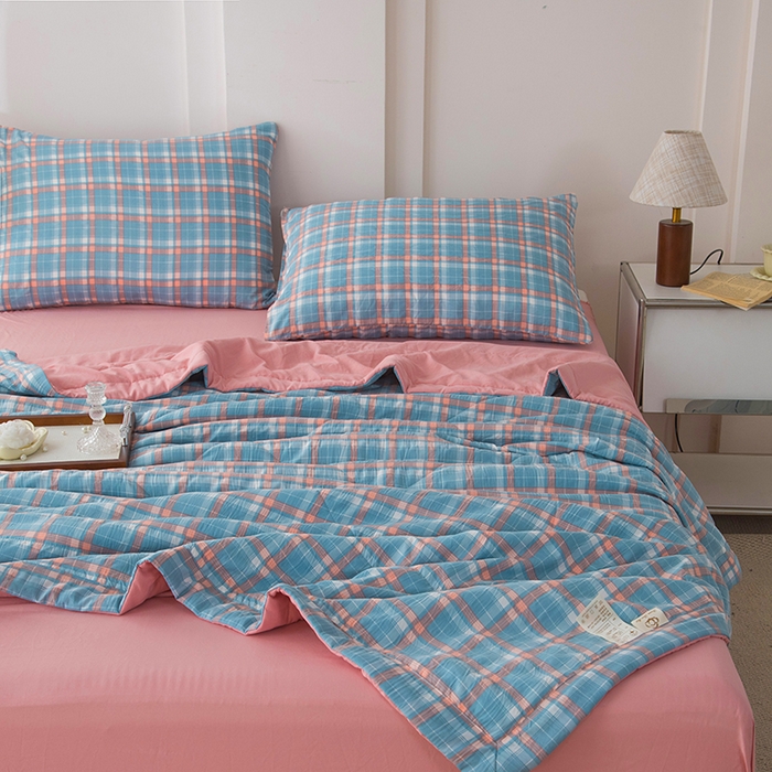 91家纺网 家纺一手货源 找家纺 禹祥家纺 2026新款水洗棉A类100%新疆棉花填充夏被可机洗空调被夏凉被学生被被子被芯 洛卡-蓝