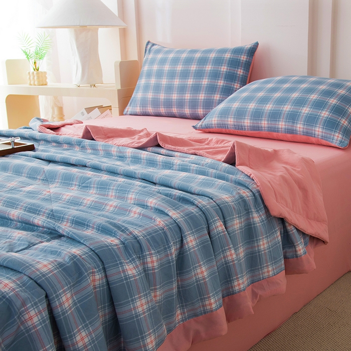 91家纺网 家纺一手货源 找家纺 禹祥家纺 2026新款水洗棉A类100%新疆棉花填充夏被可机洗空调被夏凉被学生被被子被芯 里约-蓝