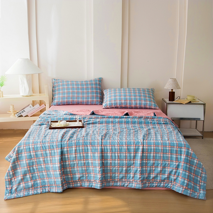 91家纺网 家纺一手货源 找家纺 禹祥家纺 2026新款水洗棉A类100%新疆棉花填充夏被可机洗空调被夏凉被学生被被子被芯 洛卡-蓝