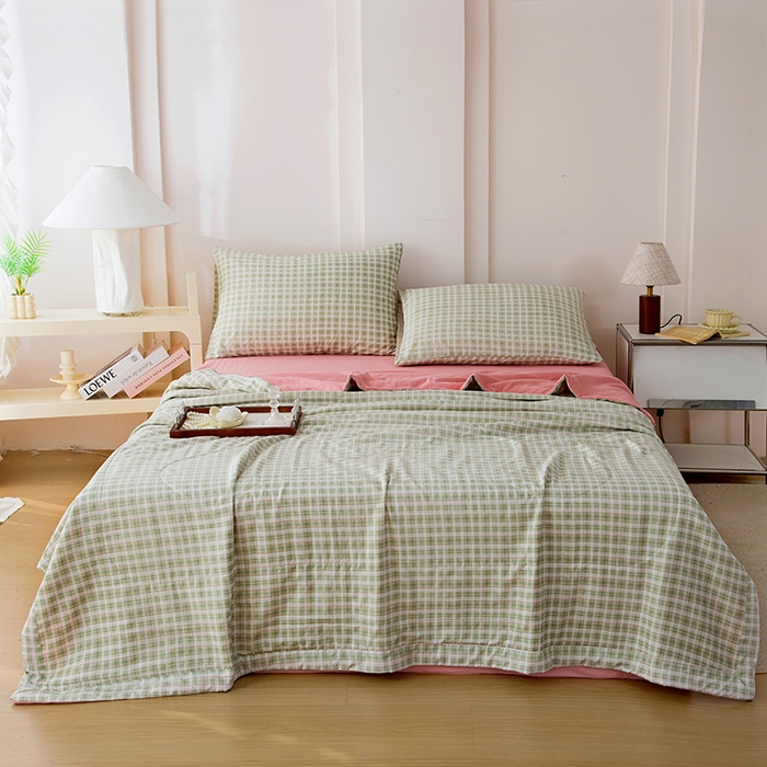 91家纺网 家纺一手货源 找家纺 禹祥家纺 2026新款水洗棉A类100%新疆棉花填充夏被可机洗空调被夏凉被学生被被子被芯 爱莎-绿