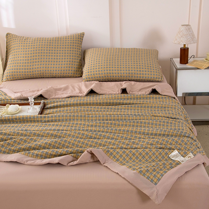 91家纺网 家纺一手货源 找家纺 禹祥家纺 2026新款水洗棉A类100%新疆棉花填充夏被可机洗空调被夏凉被学生被被子被芯 春野-咖