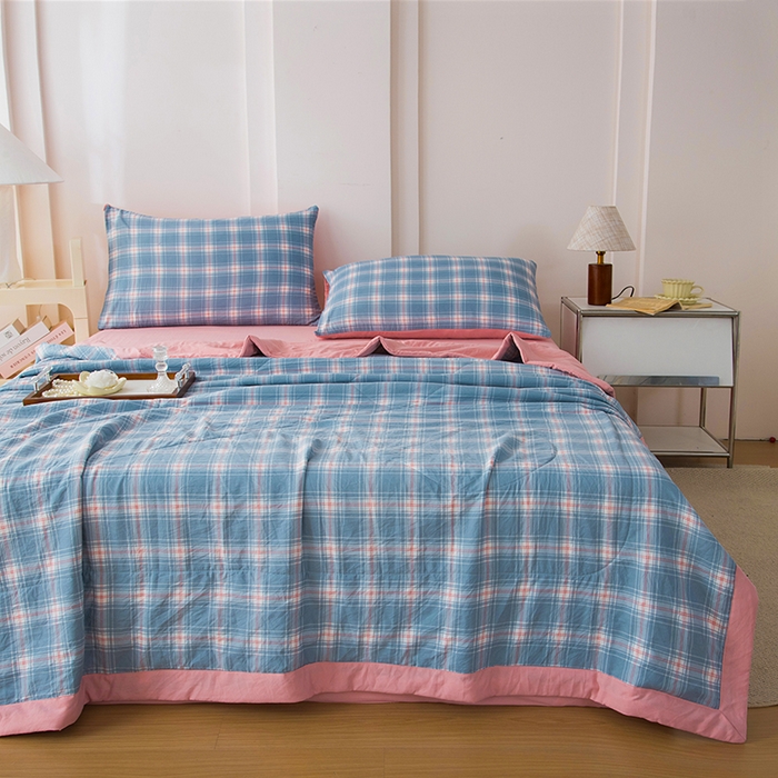 91家纺网 家纺一手货源 找家纺 禹祥家纺 2026新款水洗棉A类100%新疆棉花填充夏被可机洗空调被夏凉被学生被被子被芯 里约-蓝