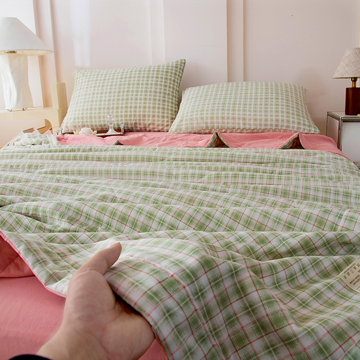 91家纺网 家纺一手货源 找家纺 禹祥家纺 2026新款水洗棉A类100%新疆棉花填充夏被可机洗空调被夏凉被学生被被子被芯 爱莎-绿