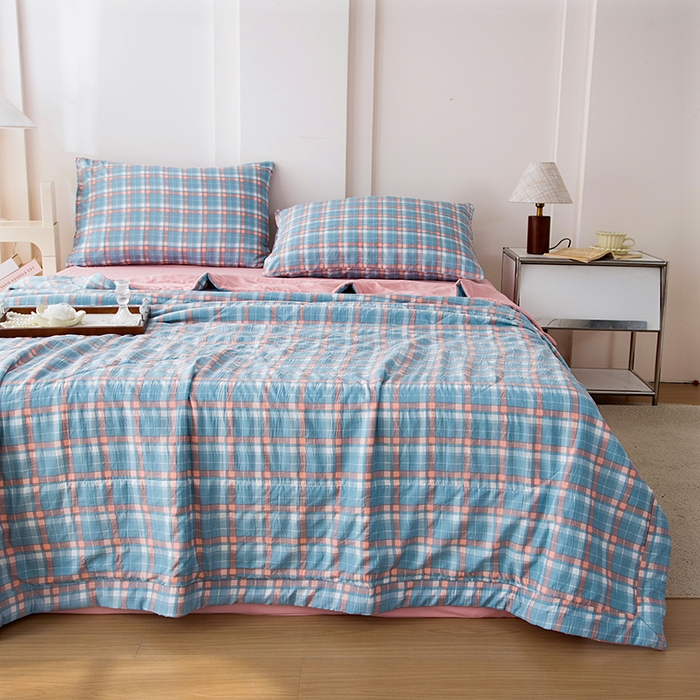 91家纺网 家纺一手货源 找家纺 禹祥家纺 2026新款水洗棉A类100%新疆棉花填充夏被可机洗空调被夏凉被学生被被子被芯 洛卡-蓝