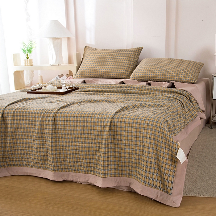 91家纺网 家纺一手货源 找家纺 禹祥家纺 2026新款水洗棉A类100%新疆棉花填充夏被可机洗空调被夏凉被学生被被子被芯 春野-咖