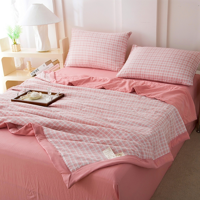 91家纺网 家纺一手货源 找家纺 禹祥家纺 2026新款水洗棉A类100%新疆棉花填充夏被可机洗空调被夏凉被学生被被子被芯 爱莎-粉