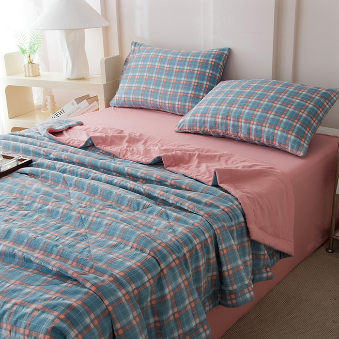 91家纺网 家纺一手货源 找家纺 禹祥家纺 2026新款水洗棉A类100%新疆棉花填充夏被可机洗空调被夏凉被学生被被子被芯 洛卡-蓝