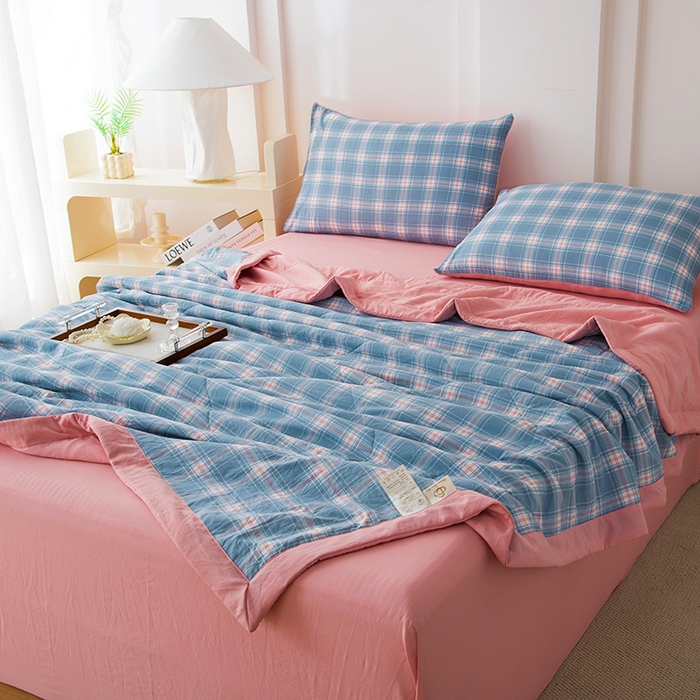 91家纺网 家纺一手货源 找家纺 禹祥家纺 2026新款水洗棉A类100%新疆棉花填充夏被可机洗空调被夏凉被学生被被子被芯 里约-蓝