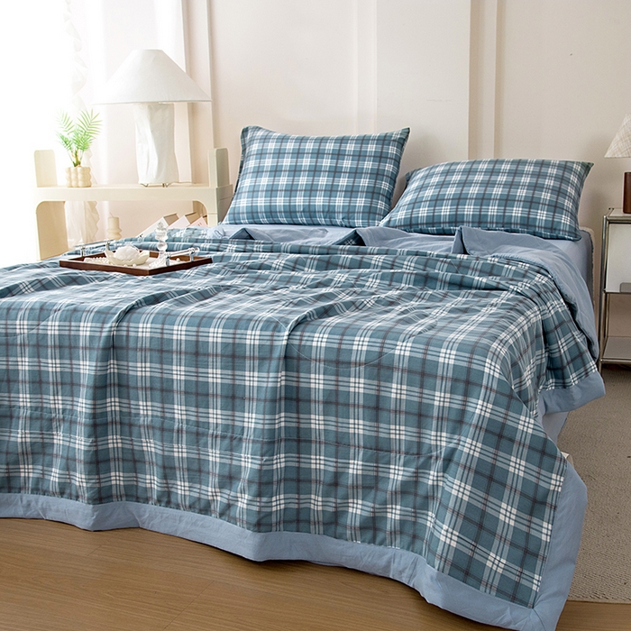 91家纺网 家纺一手货源 找家纺 禹祥家纺 2026新款水洗棉A类100%新疆棉花填充夏被可机洗空调被夏凉被学生被被子被芯 沃格-蓝