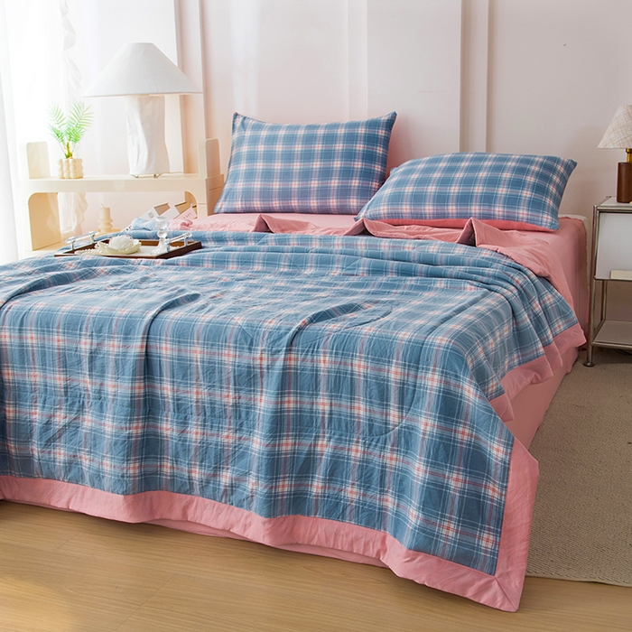 91家纺网 家纺一手货源 找家纺 禹祥家纺 2026新款水洗棉A类100%新疆棉花填充夏被可机洗空调被夏凉被学生被被子被芯 里约-蓝